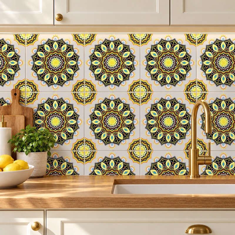 300x300mm Black Cream Ornamental Medallion Tiles TQ39-CN33G73