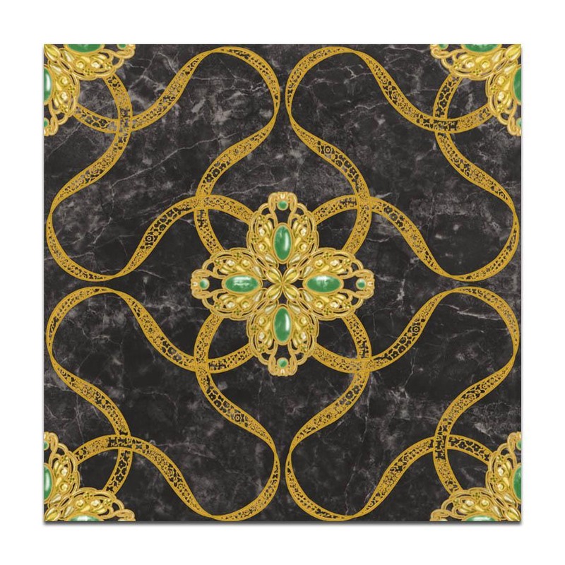 300x300mm Black Gold Tone Interlaced Floral Tiles TQ39-CN33G77