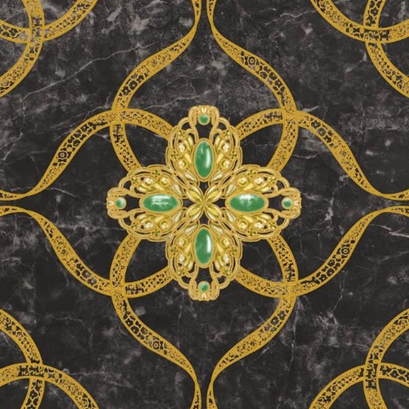 300x300mm Black Gold Tone Interlaced Floral Tiles TQ39-CN33G77