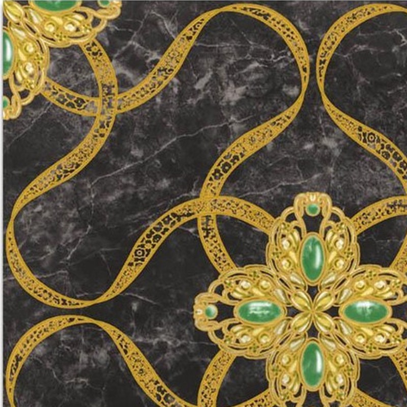 300x300mm Black Gold Tone Interlaced Floral Tiles TQ39-CN33G77