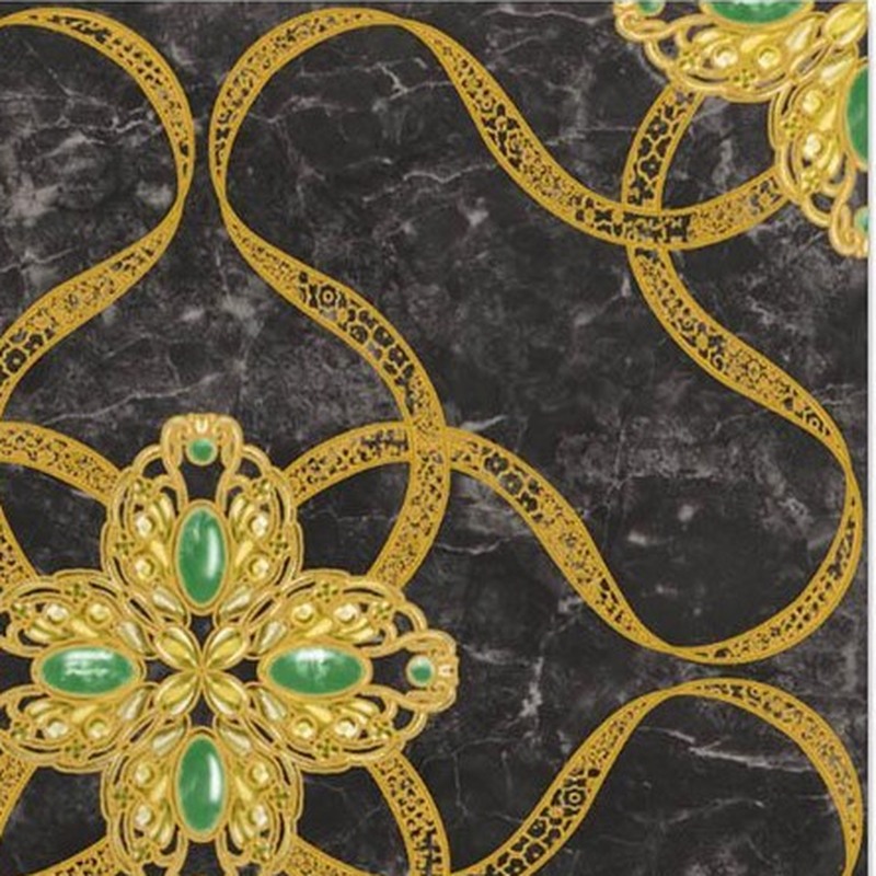 300x300mm Black Gold Tone Interlaced Floral Tiles TQ39-CN33G77