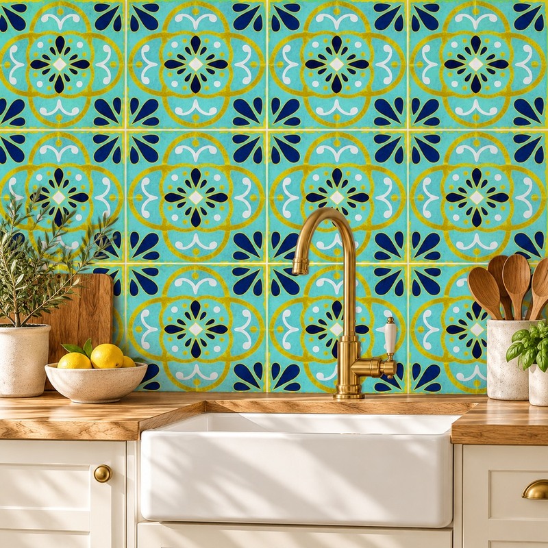 300x300mm Aqua Blue Floral Tiles TQ39-CN33G79