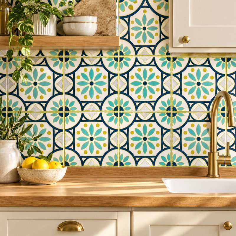 300x300mm White Blue Curved Floral Tiles TQ39-CN33G90