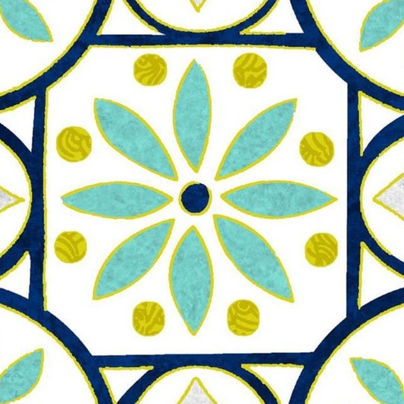 300x300mm White Blue Curved Floral Tiles TQ39-CN33G90