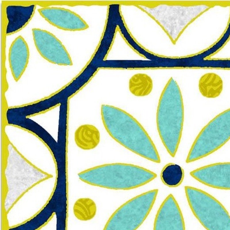 300x300mm White Blue Curved Floral Tiles TQ39-CN33G90