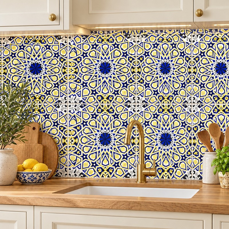 300x300mm Blue White Mosaic Star Tiles TQ39-CN33G91