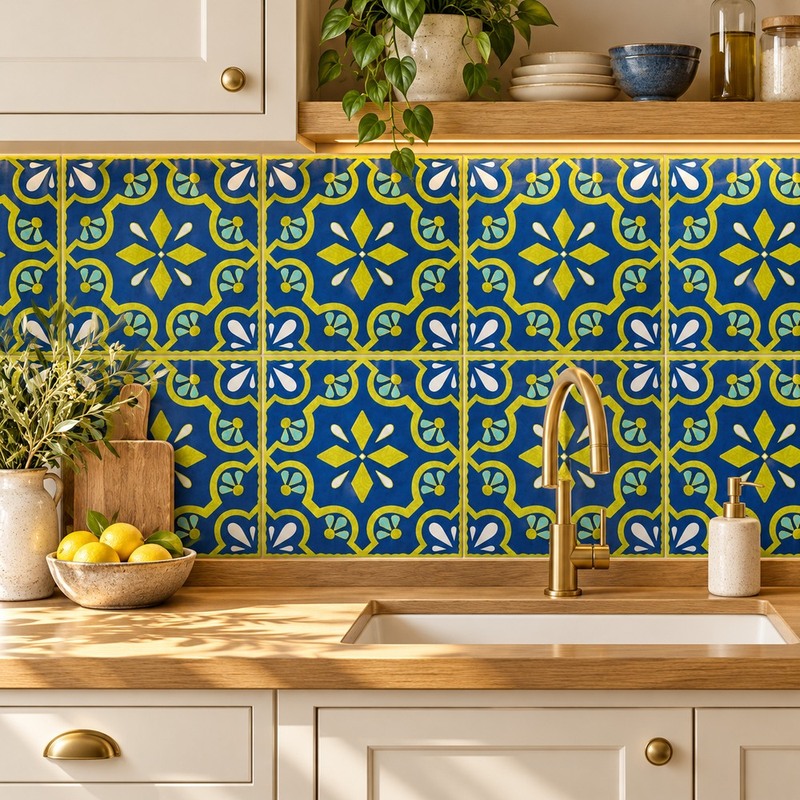 300x300mm Blue Yellow Geometric Star Tiles TQ39-CN33G92