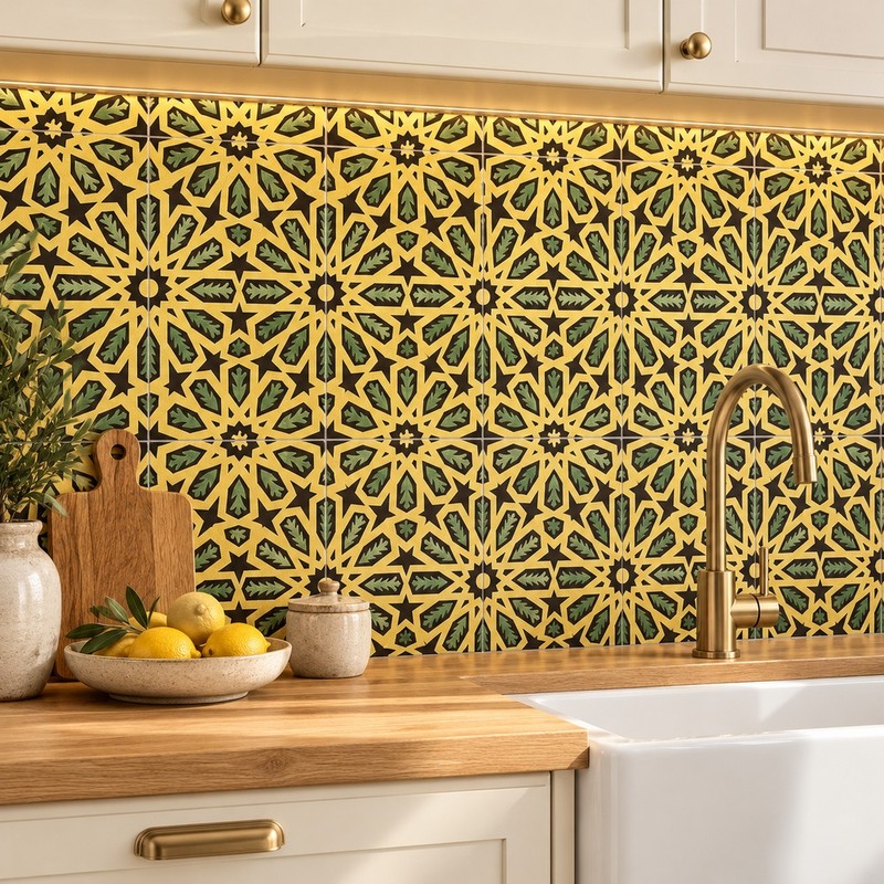 300x300mm Black Gold Tone Geometric Tiles TQ39-MOSC29821