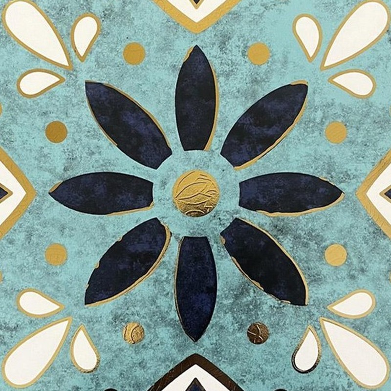 300x300mm Aqua Black Floral Tiles TQ39-MOSC29822