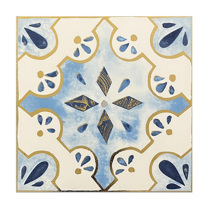 300x300mm Blue Gold Tone Floral Tiles TQ39-MOSC29825