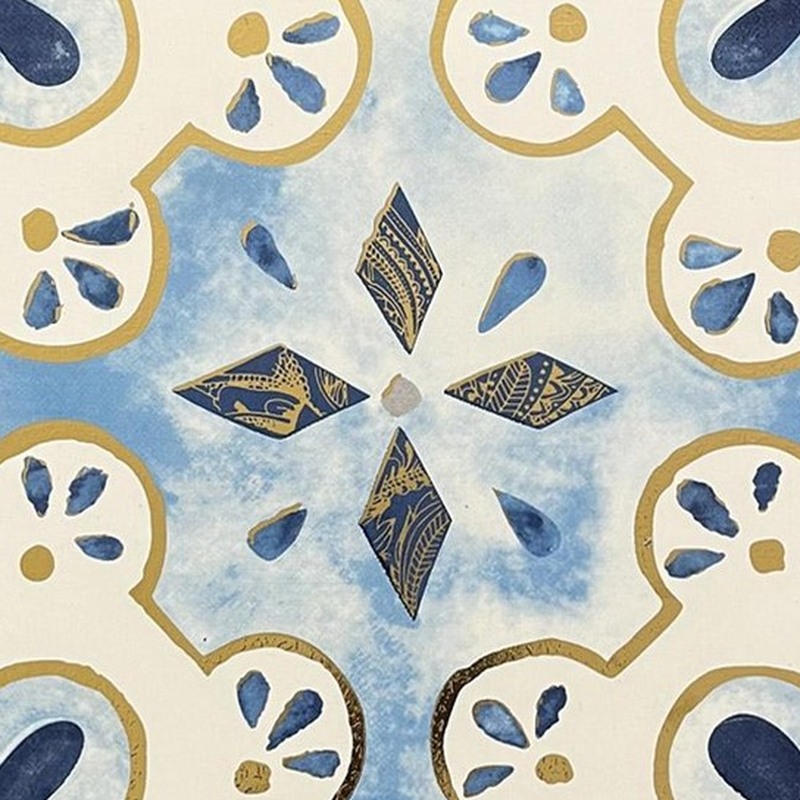 300x300mm Blue Gold Tone Floral Tiles TQ39-MOSC29825