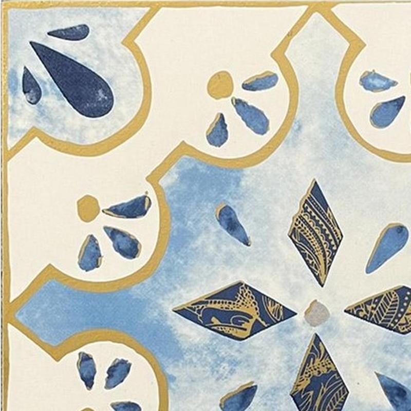 300x300mm Blue Gold Tone Floral Tiles TQ39-MOSC29825