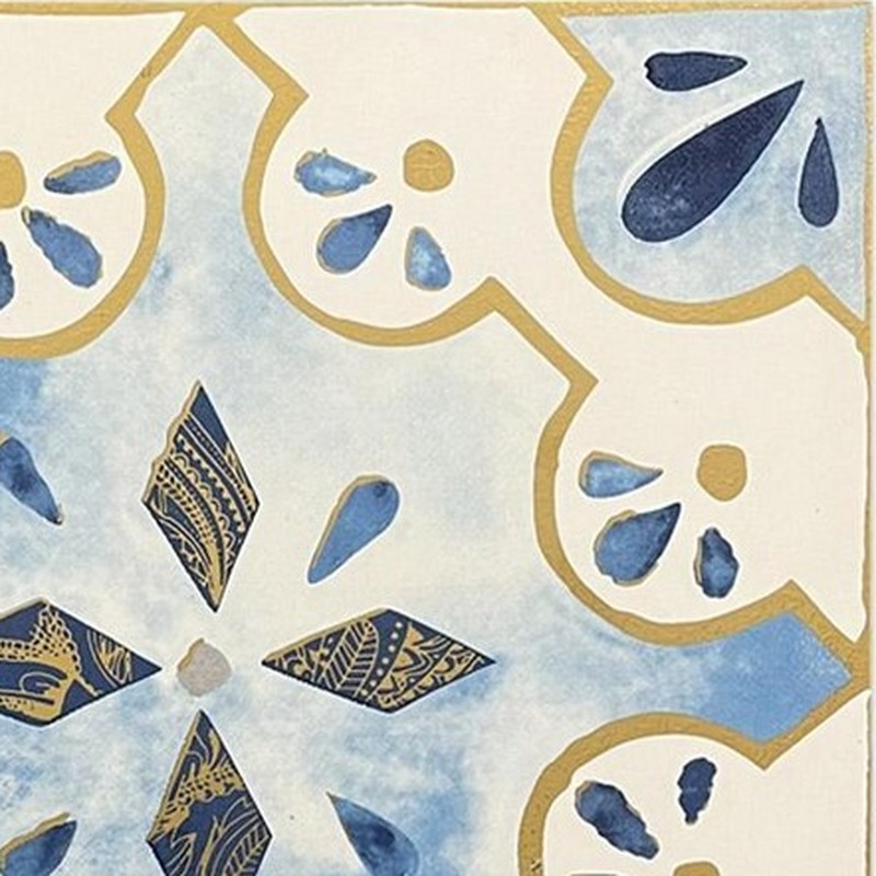 300x300mm Blue Gold Tone Floral Tiles TQ39-MOSC29825
