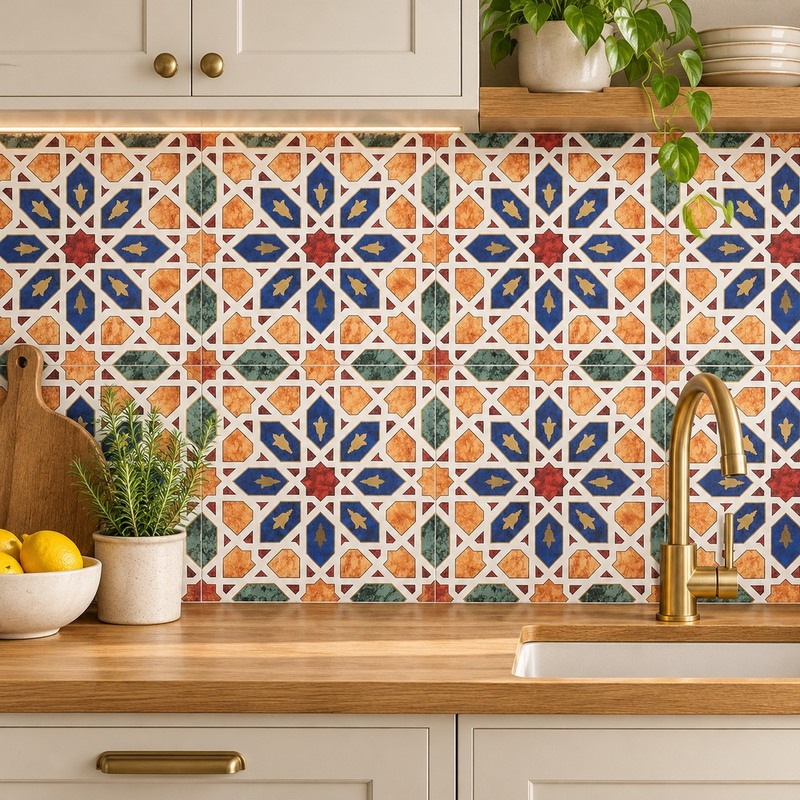 300x300mm Multicolour Geometric Star Tiles TQ39-MOSC29828