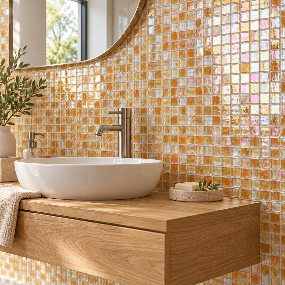 Iridescent Amber Gold Ice Flower Glass Mosaic Tiles TQ36-NF463