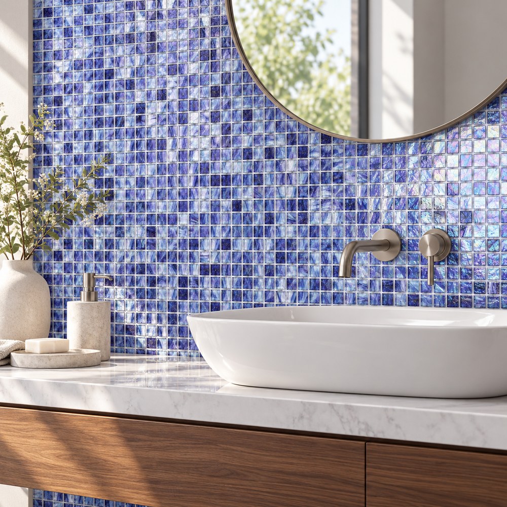 Iridescent Violet Blue Ice Flower Glass Mosaic Tiles TQ36-NF777