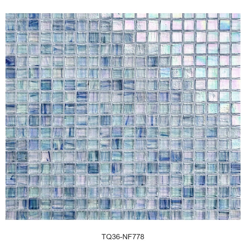 Iridescent Aqua Blue Ice Flower Glass Mosaic Tiles TQ36-NF778