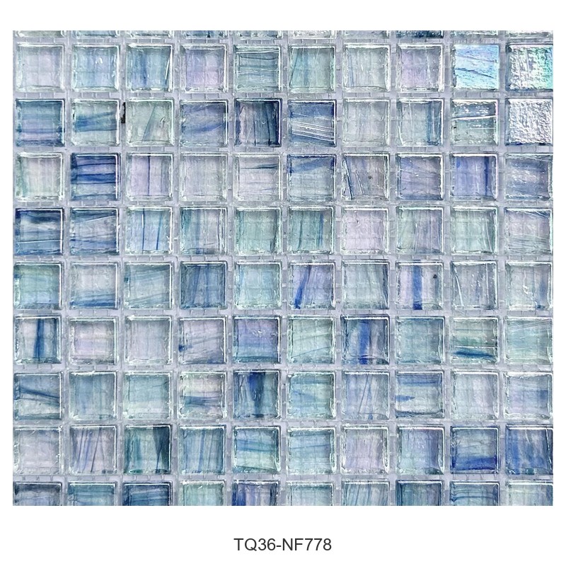Iridescent Aqua Blue Ice Flower Glass Mosaic Tiles TQ36-NF778