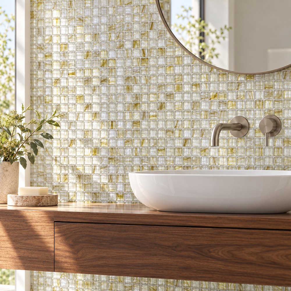 Champagne Silver Ice Flower Glass Mosaic Tiles TQ36-NT364