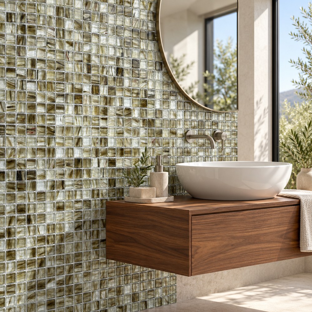 Olive Silver Ice Flower Glass Mosaic Tiles TQ36-NT365