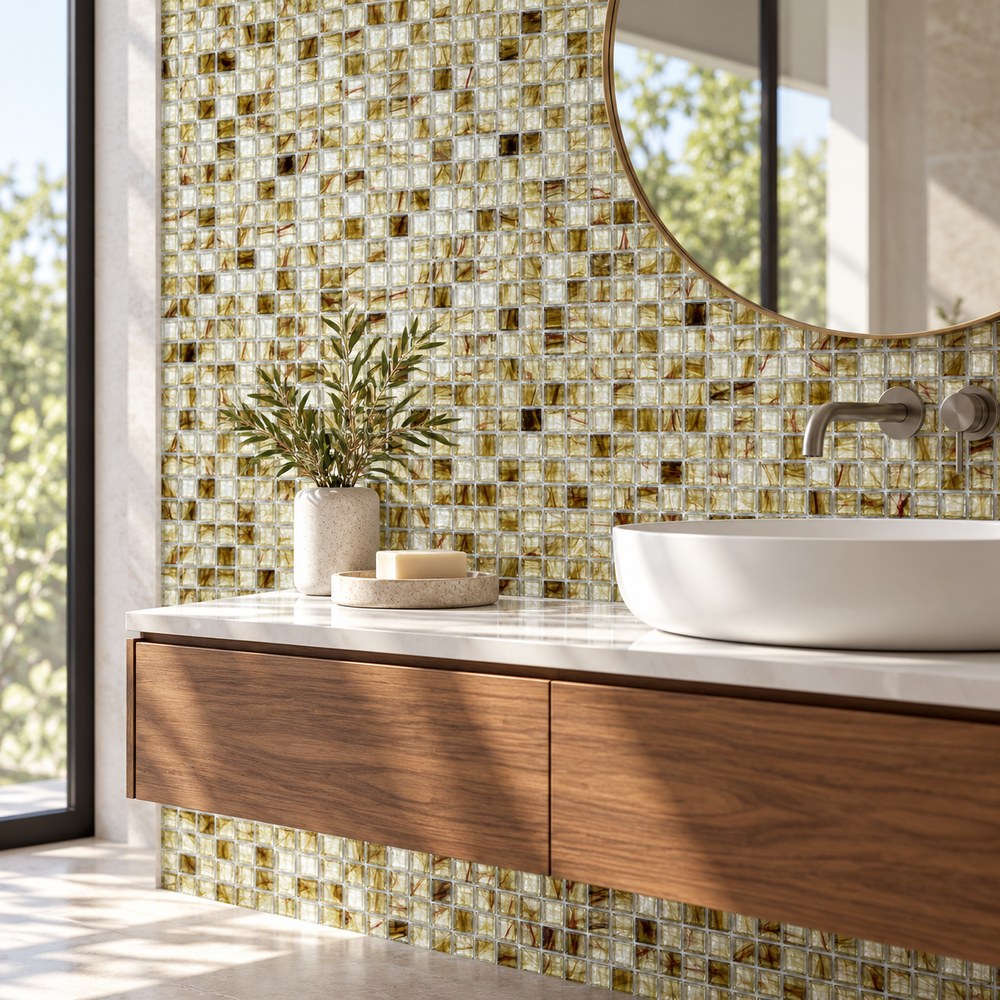 Olive Gold Ice Flower Glass Mosaic Tiles TQ36-NT366