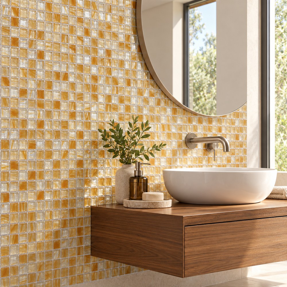 Honey Amber Ice Flower Glass Mosaic Tiles TQ36-NT463
