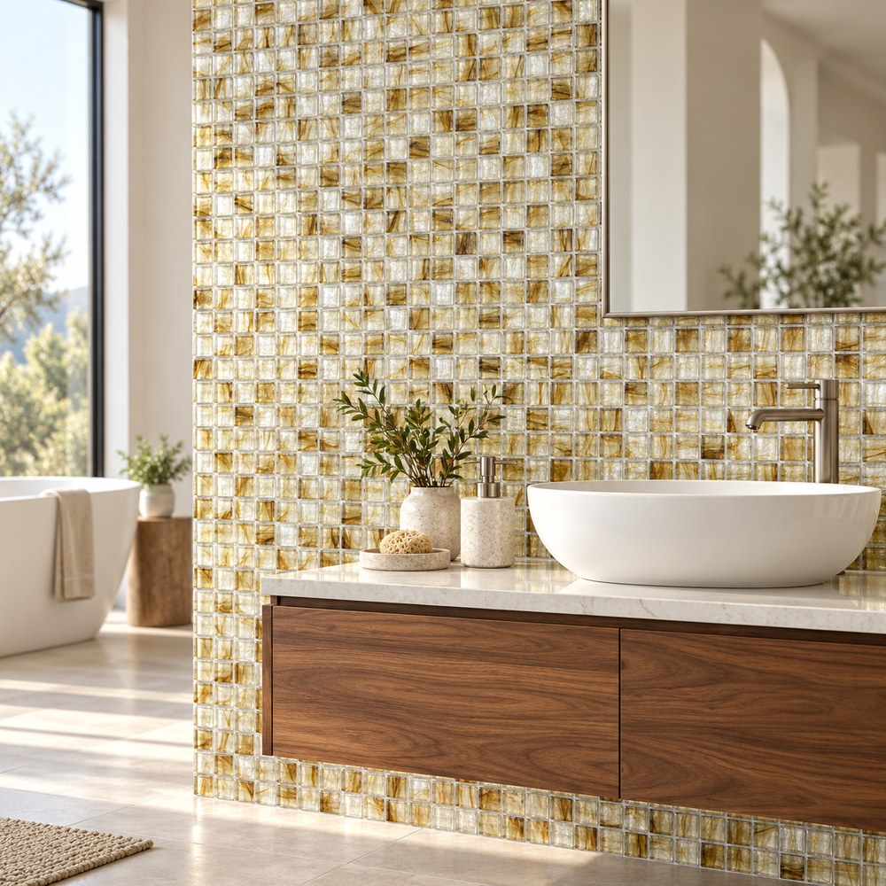 Champagne Gold Ice Flower Glass Mosaic Tiles TQ36-NT466