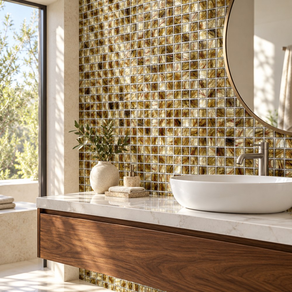 Bronze Gold Ice Flower Glass Mosaic Tiles TQ36-NT468