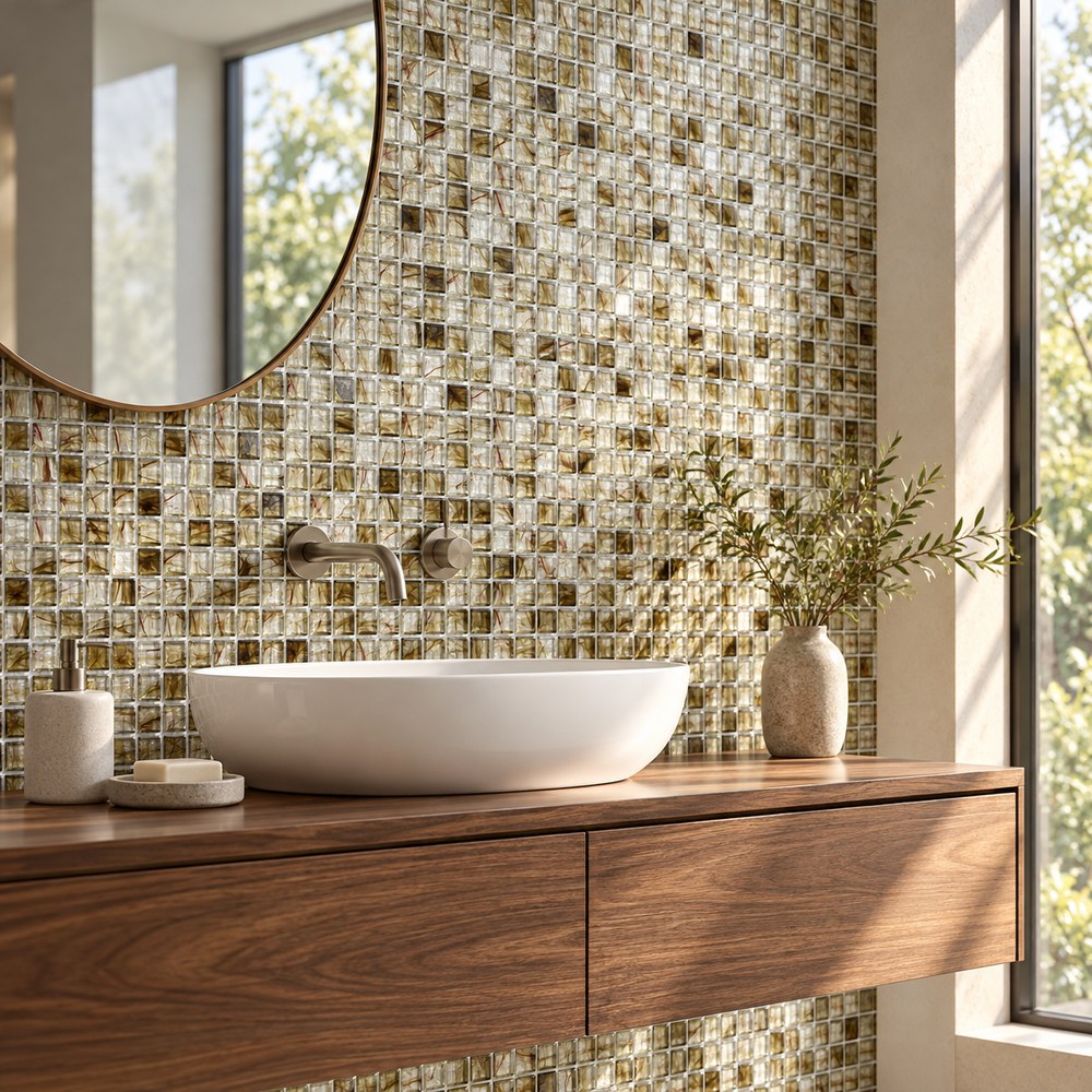 Smoky Olive Ice Flower Glass Mosaic Tiles TQ36-NT565