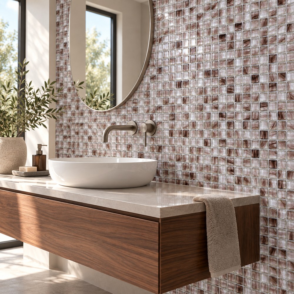 Rose Taupe Ice Flower Glass Mosaic Tiles TQ36-NT566