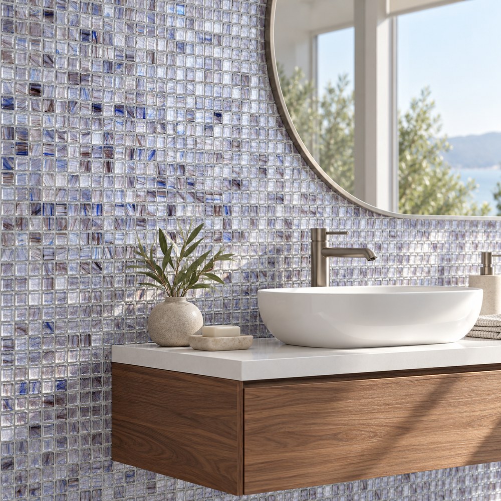 Lavender Silver Ice Flower Glass Mosaic Tiles TQ36-NT567