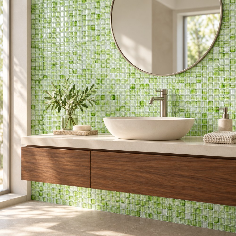 Lime Green Ice Flower Glass Mosaic Tiles TQ36-NT661