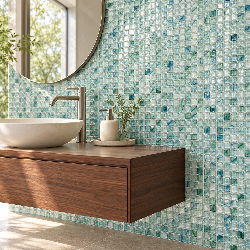 Aqua Green Ice Flower Glass Mosaic Tiles TQ36-NT672