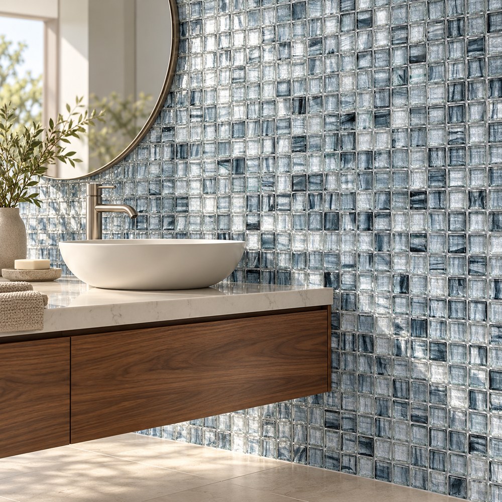 Steel Grey Ice Flower Glass Mosaic Tiles TQ36-NT766
