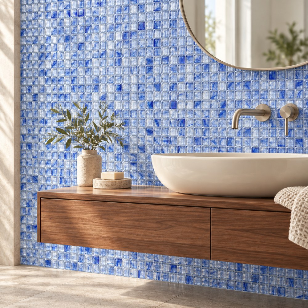 Cornflower Blue Ice Flower Glass Mosaic Tiles TQ36-NT772