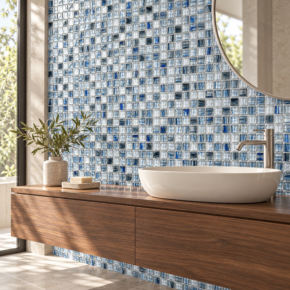 Blue Grey Ice Flower Glass Mosaic Tiles TQ36-NT778