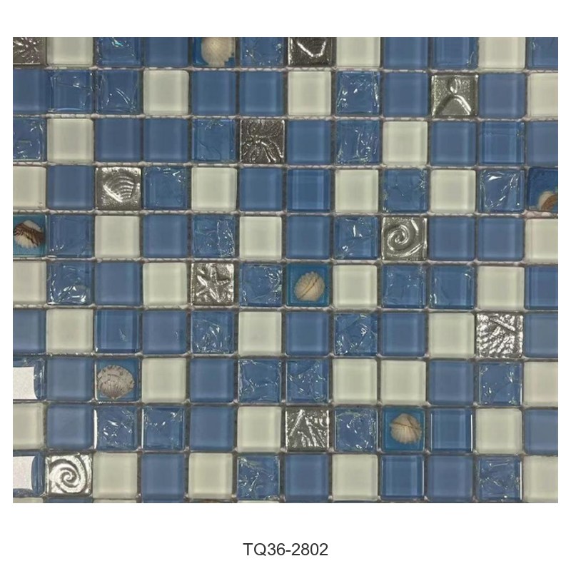 Blue Beige Mix Textured Glass Mosaic Tiles TQ36-2802