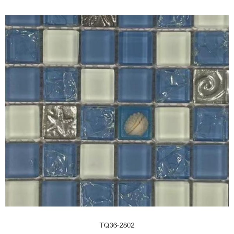 Blue Beige Mix Textured Glass Mosaic Tiles TQ36-2802