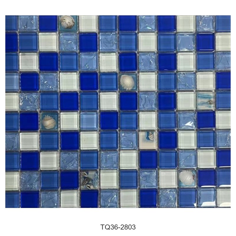 Blue White Mix Textured Glass Mosaic Tiles TQ36-2803