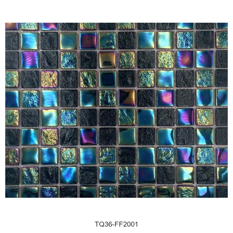 Black Iridescent Textured Glass Mosaic Tiles TQ36-FF2001
