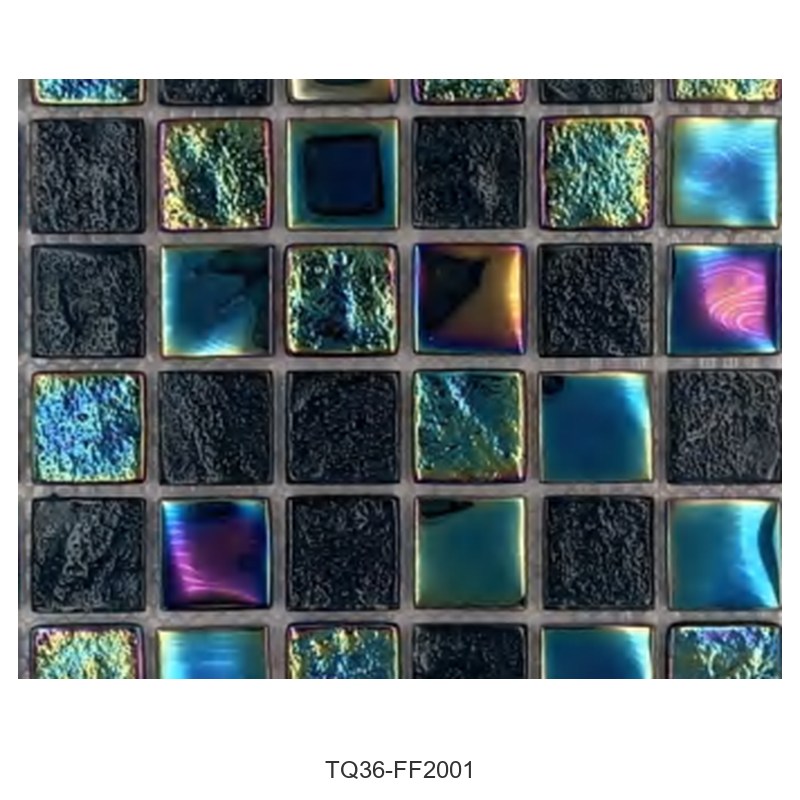 Black Iridescent Textured Glass Mosaic Tiles TQ36-FF2001
