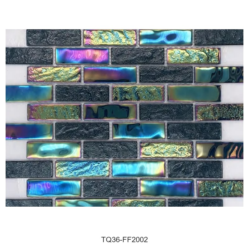 Black Iridescent Textured Glass Mosaic Tiles TQ36-FF2002