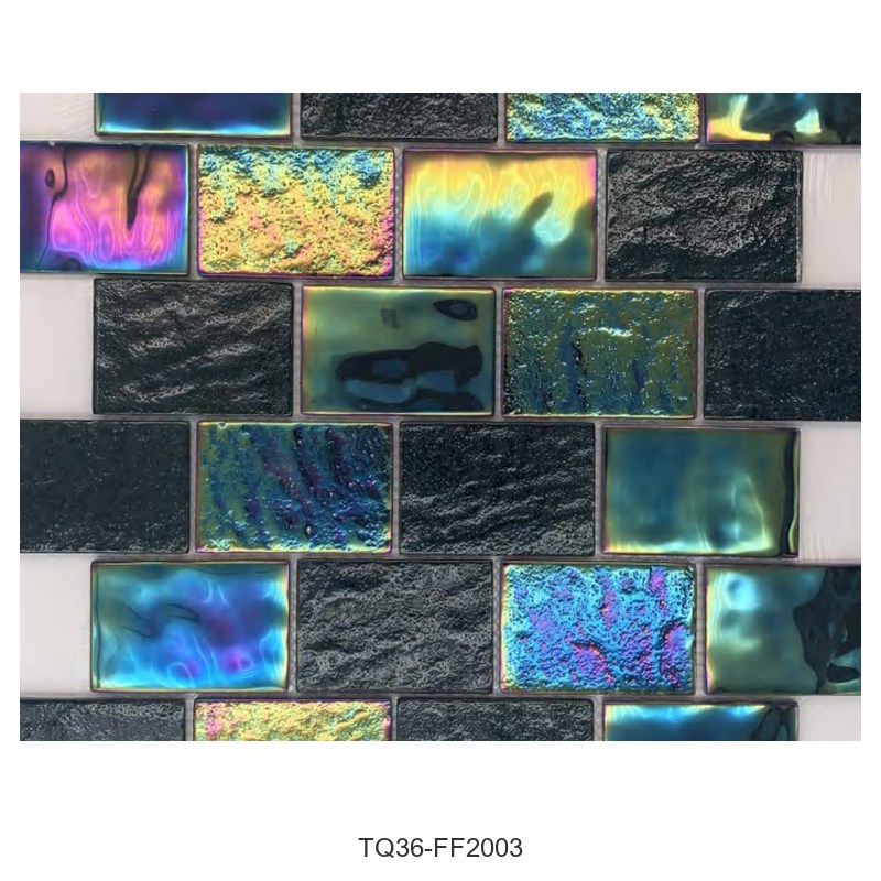 Black Iridescent Textured Glass Mosaic Tiles TQ36-FF2003