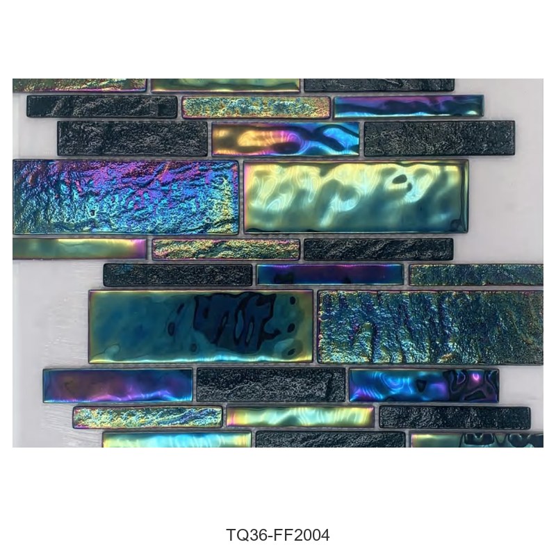 Black Iridescent Textured Glass Mosaic Tiles TQ36-FF2004