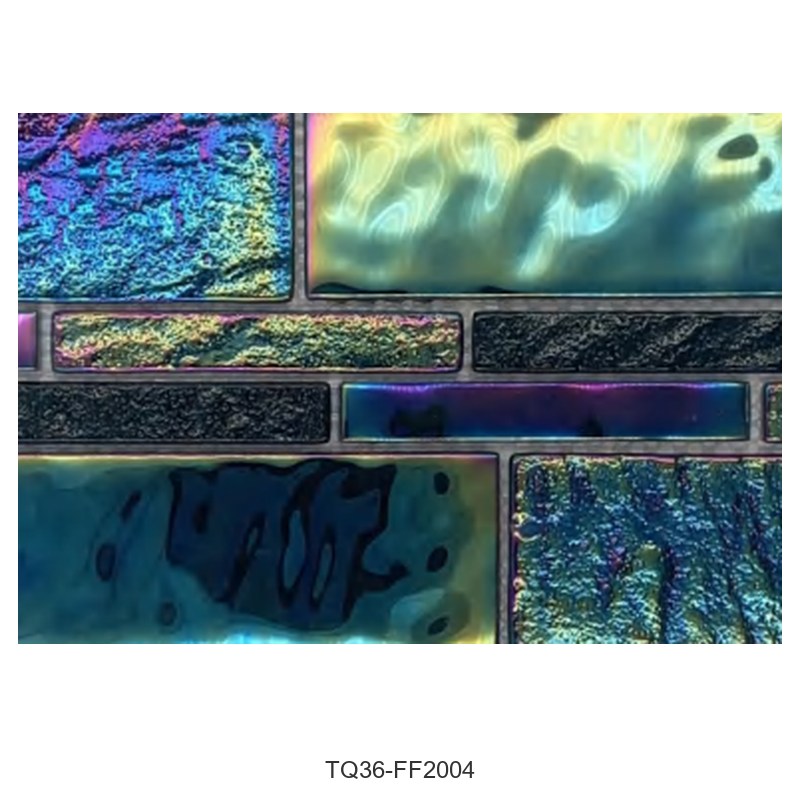 Black Iridescent Textured Glass Mosaic Tiles TQ36-FF2004