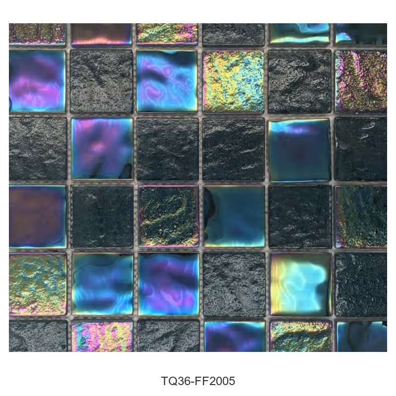Black Iridescent Textured Glass Mosaic Tiles TQ36-FF2005