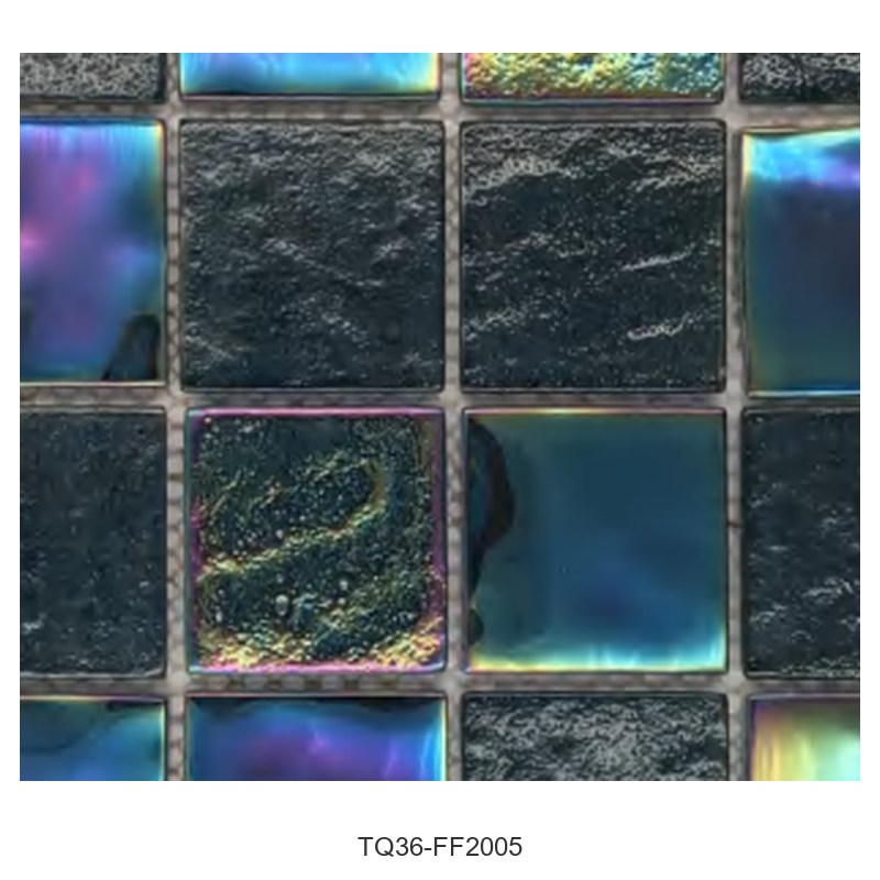 Black Iridescent Textured Glass Mosaic Tiles TQ36-FF2005