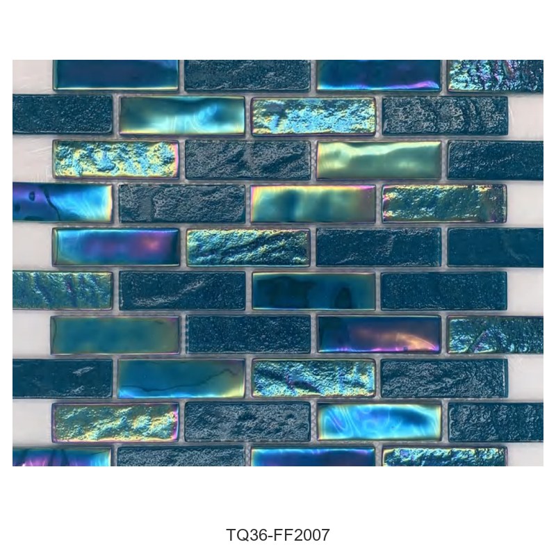 Teal Iridescent Textured Glass Mosaic Tiles TQ36-FF2007