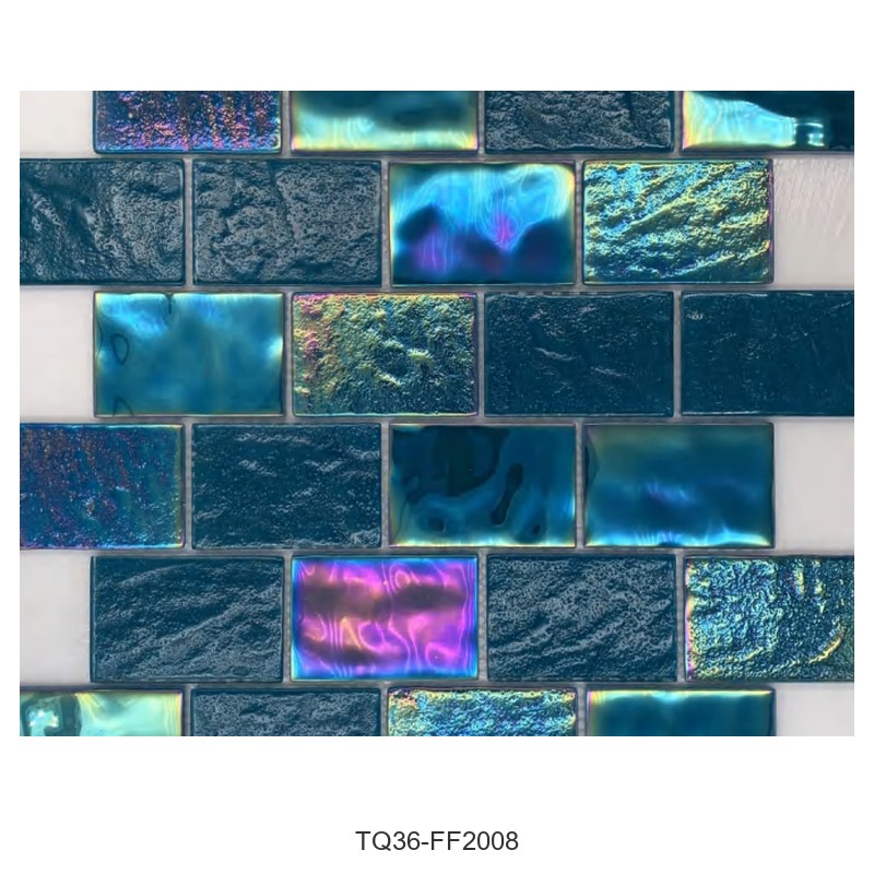 Teal Iridescent Textured Glass Mosaic Tiles TQ36-FF2008