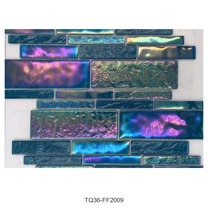 Teal Iridescent Textured Glass Mosaic Tiles TQ36-FF2009